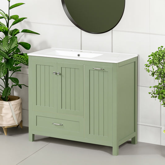 Vimora™ - 36-Inch Green Bathroom Vanity with Sink, Solid Wood & MDF, Modern Design, Ample Storage