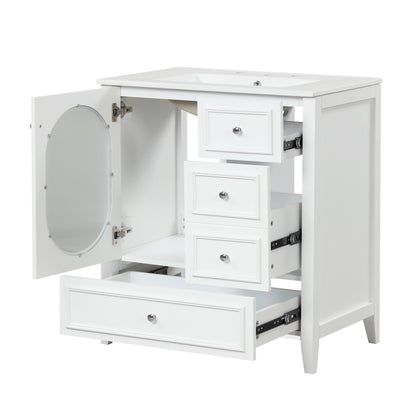 Vimora™ - White Bathroom Vanity with Sink, 3 Drawers, Solid Wood & MDF Cabinet