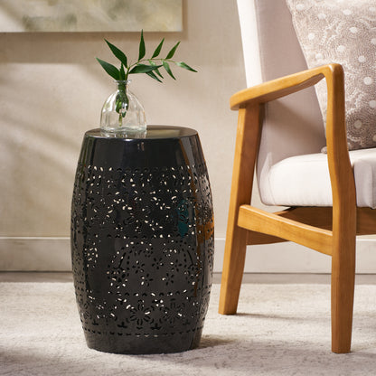 Vimora™ - Modern Black Iron Ruby Side Table with Lace Cut Design