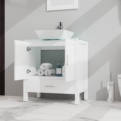 Vimora™ - 30" White Bathroom Vanity & Sink Combo with Mirror and Glass Top