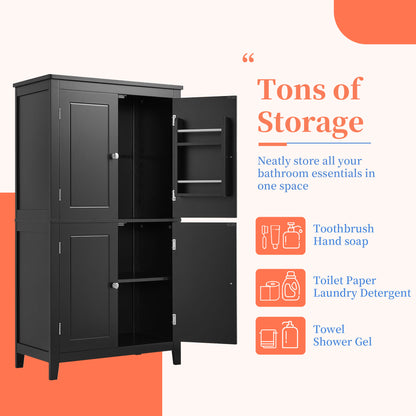 Vimora™ - Elegant Black Bathroom Floor Storage Cabinet with 4 Doors and Adjustable Shelves