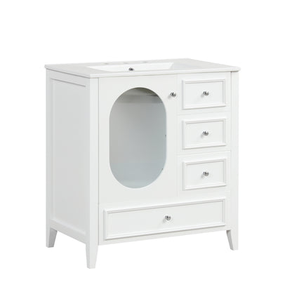 Vimora™ - White Bathroom Vanity with Sink, 3 Drawers, Solid Wood & MDF Cabinet