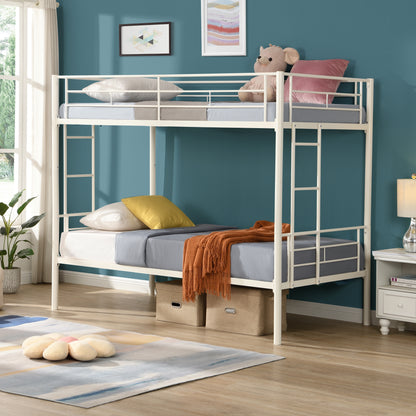 Vimora™ - Twin Over Twin Metal Bunk Bed with Safety Guardrails & Convertible Design in White
