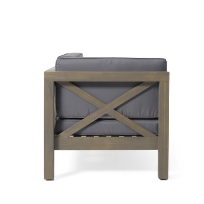 Vimora™ - Dark Grey Acacia Wood X-Back Corner Bench Set for 4 with Water-Resistant Cushions