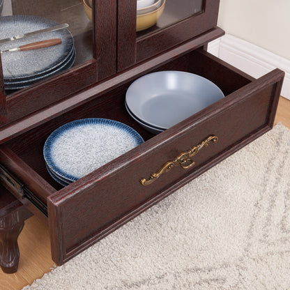 Vimora™ - Elegant Dark Cherry Curio Cabinet with Adjustable Glass Shelves and Illuminated Display