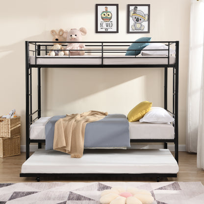 Vimora™ - Black Metal Bunk Bed with Trundle, Space-Saving & Sturdy Twin Frame