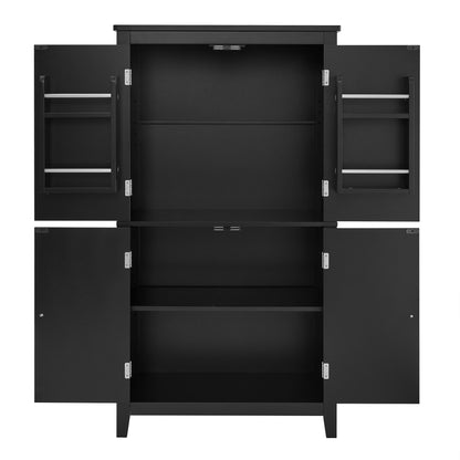 Vimora™ - Elegant Black Bathroom Floor Storage Cabinet with 4 Doors and Adjustable Shelves