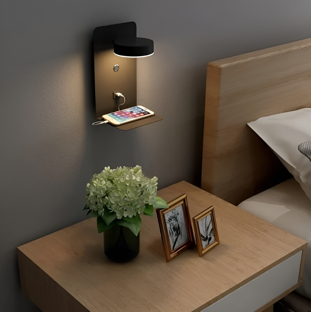 DazzleShelf™ LED Night Light with USB Charging Shelf for Organized Bedrooms 0