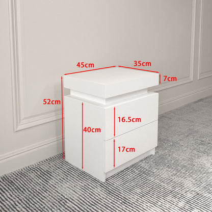 Vimora™ - Modern White Nightstand with 2 Drawers & LED Lights
