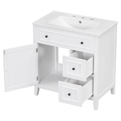 Vimora™ - 30" White Bathroom Vanity with Sink, Solid Wood Cabinet & Drawers, Modern Design