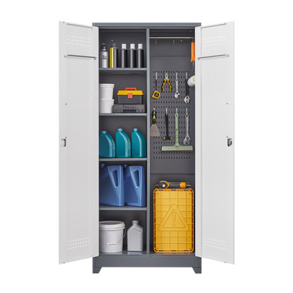 Vimora™ - Lockable Metal Storage Cabinet, Tall Cleaning Tool Organizer