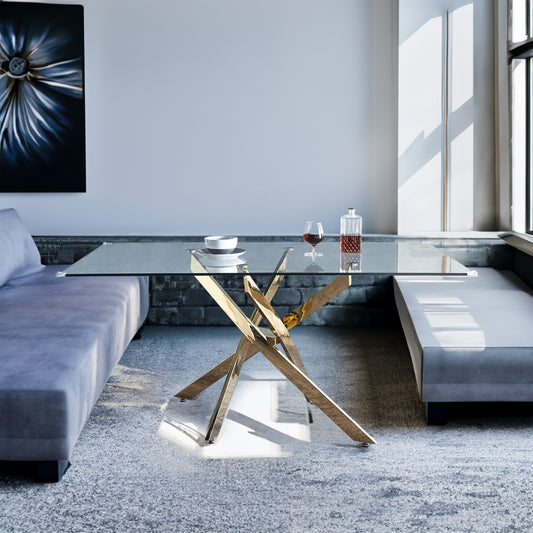 Vimora™ - Gold Modern Rectangular Glass Dining Table for 6 - Stylish & Durable