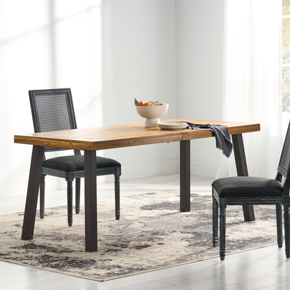Vimora™ - Acacia Wood Dining Table with Rustic Metal Legs, Natural Brown Grey Finish