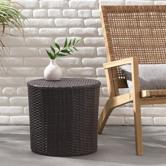 Vimora™ - Stylish Brown Wicker Weave Barrel Side Table for Outdoor Spaces