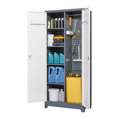 Vimora™ - Lockable Metal Storage Cabinet, Tall Cleaning Tool Organizer