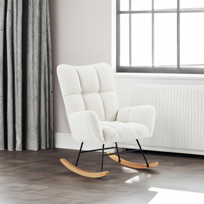Vimora™ - Off White Teddy Fabric Rocking Chair with Metal Frame and Comfortable Design