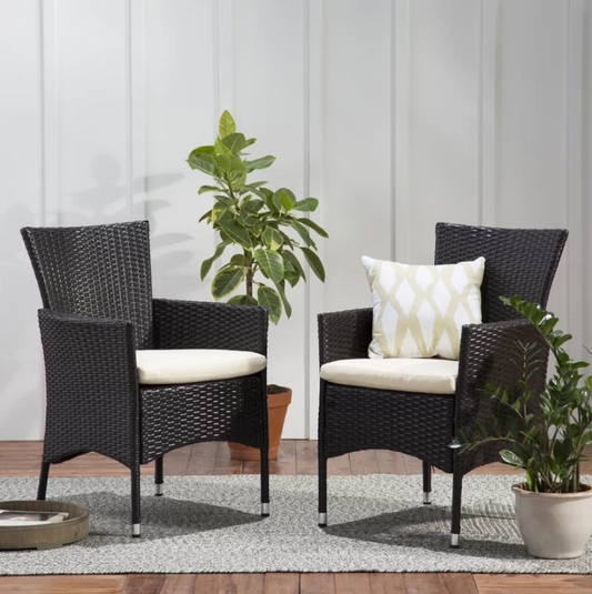 Vimora™ - Outdoor Brown PE Wicker Dining Chairs with Waterproof Cushions (Set of 2)