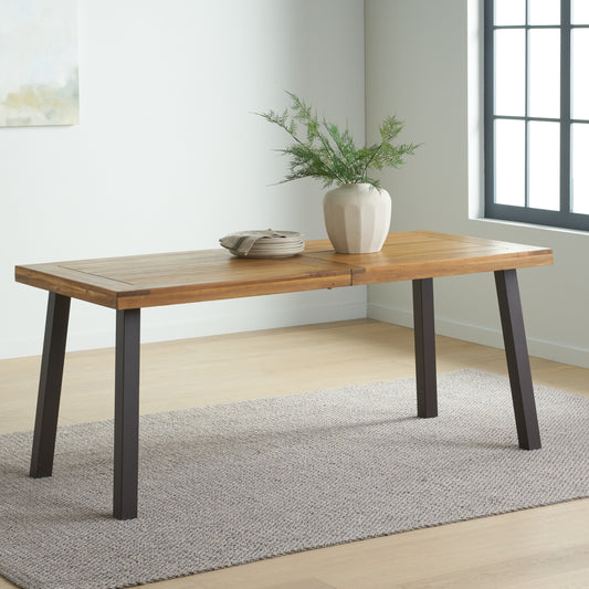 Vimora™ - Acacia Wood Dining Table with Rustic Metal Legs, Natural Brown Grey Finish