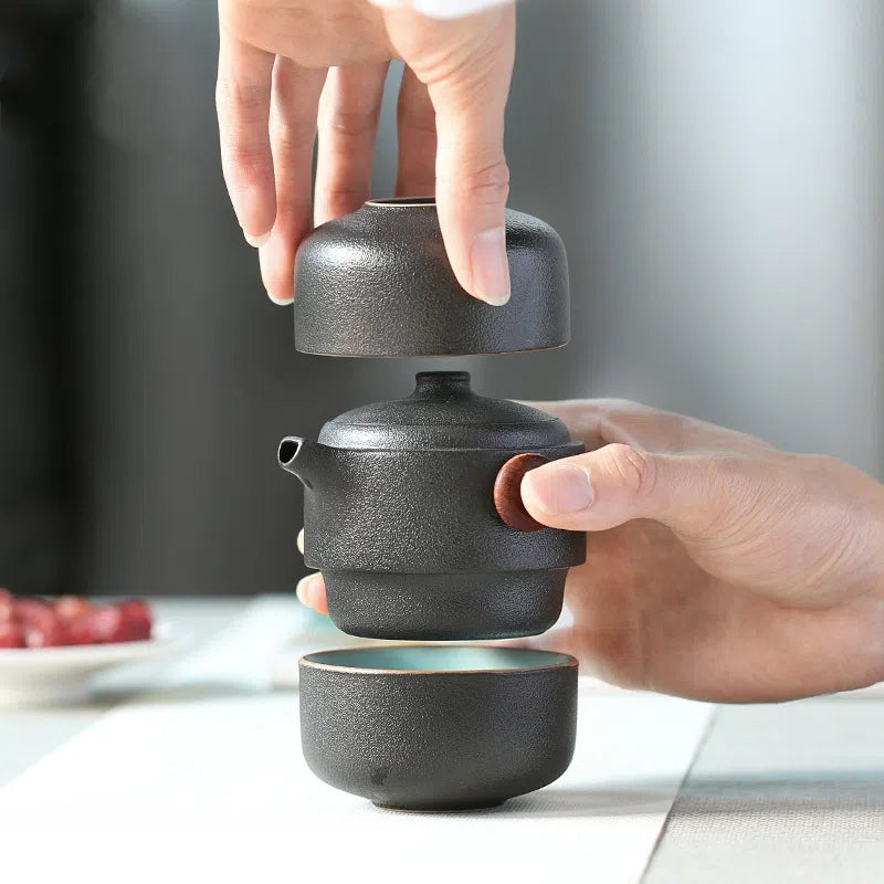 Vimora™ Portable Ceramic Travel Tea Set – Teapot & 2 Cups