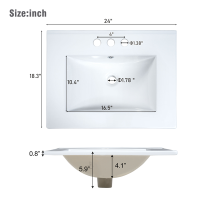Vimora™ - Modern 24-Inch White Wall-Mounted Bathroom Vanity with 2 Drawers