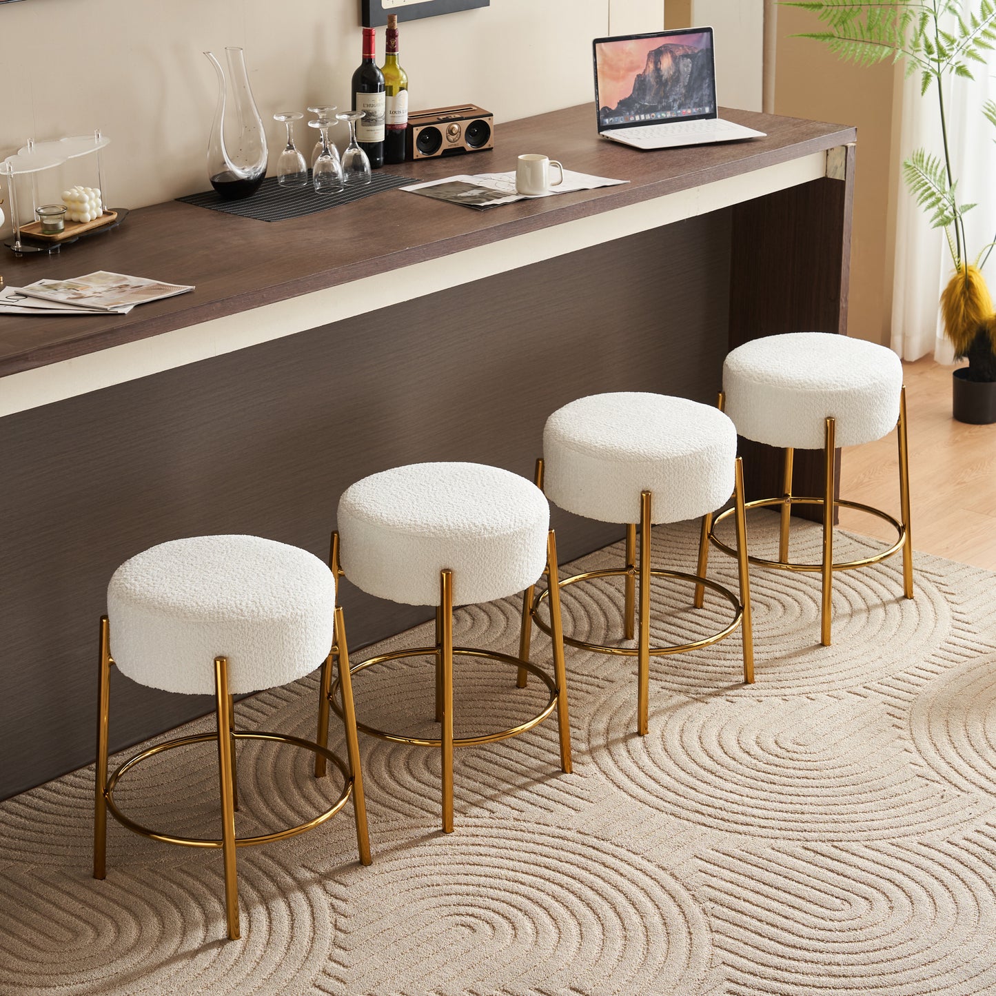 Vimora™ - 24" Modern Circular Bar Stools with Cushioned Seats and Support Legs (Set of 2)