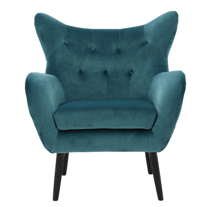 Vimora™ - Teal Velvet Wingback Arm Chair with Tufted Design