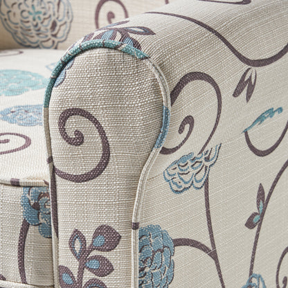 Vimora™ - Jasmine Club Chair in Blue Floral Fabric with Chic Rolled Armrests