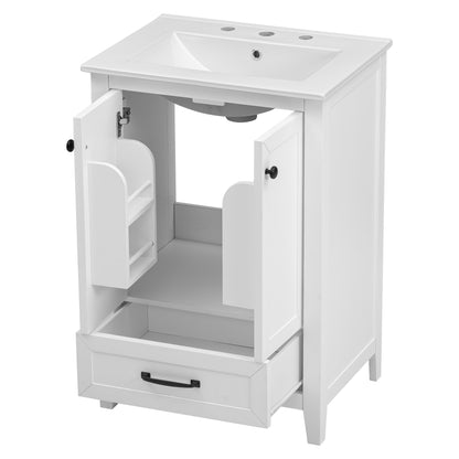 Vimora™ - 24" White Bathroom Vanity with Sink, Solid Wood & MDF, Ample Storage, Modern Design