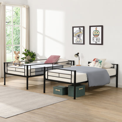 Vimora™ - Twin Over Twin Metal Bunk Bed with Storage, Ladders & Full-Length Guardrail, Black