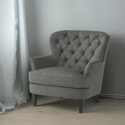 Vimora™ - Contemporary Grey Fabric Club Chair and Ottoman Set for Modern Living Room