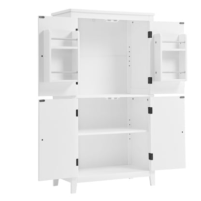 Vimora™ - Elegant White Bathroom Floor Storage Cabinet with Adjustable Shelves & 4 Doors