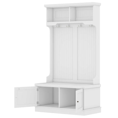 Vimora™ - White Hall Tree with Storage Shoe Bench and Coat Racks