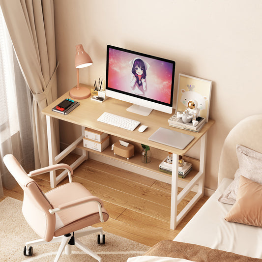 Vimora™ - Light Oak Computer Desk with Storage Shelf for Home Office & Study Room