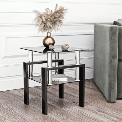 Vimora™ - Modern Black Tempered Glass Square Coffee Table