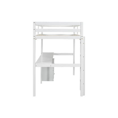 Vimora™ - Twin Loft Wood Bed with Built-in Desk, Storage Cabinet, Guardrails, and Ladder