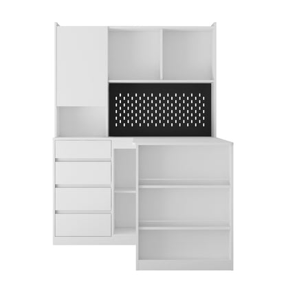 Vimora™ - L-Shaped Office Desk with Charger, Bookshelf, LED Lights & Storage Space