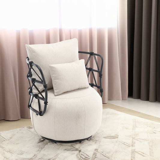 Vimora™ - Beige Upholstered Tufted Accent Chair with Metal Stand for Living Room and Office