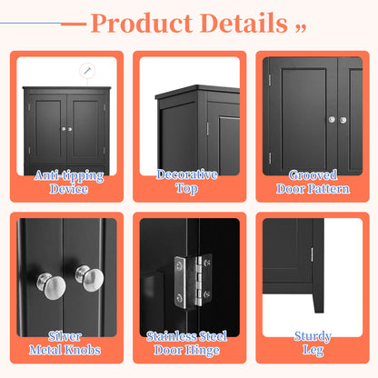 Vimora™ - Elegant Black Bathroom Floor Storage Cabinet with 4 Doors and Adjustable Shelves