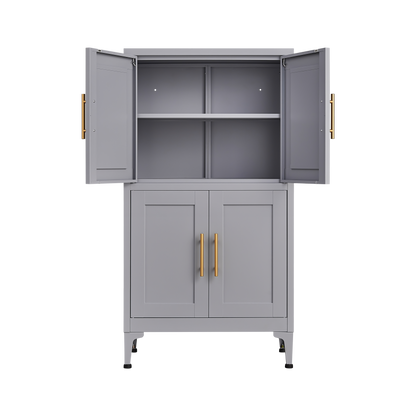 Vimora™ - Grey Metal Storage Cabinet with Adjustable Shelves and Doors for Versatile Storage