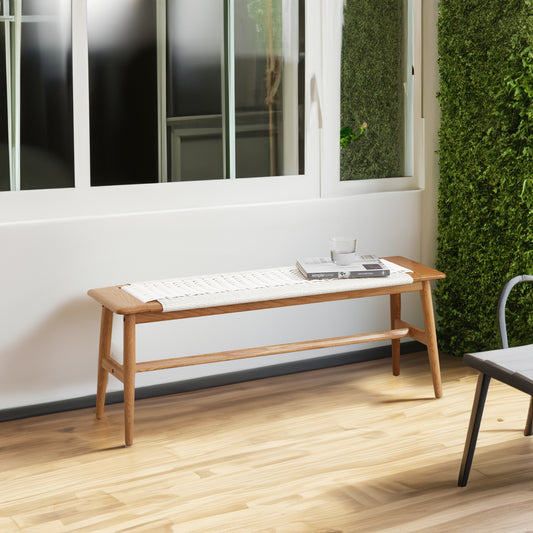 Vimora™ - Natural Oak Wood Versatile Dining Bench with Woven Cane Seat