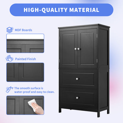 Vimora™ - Black MDF Bathroom Storage Cabinet with Doors, Drawers & Adjustable Shelf