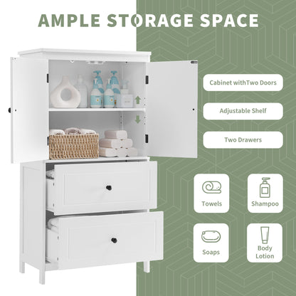 Vimora™ - White Bathroom Storage Cabinet with Adjustable Shelf, Drawers & Anti-Tipping Design