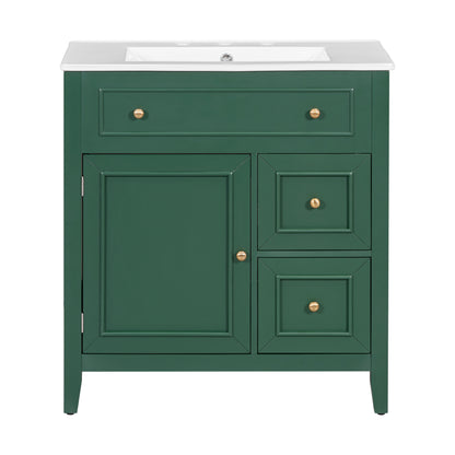 Vimora™ - 30" Green Bathroom Vanity with Sink, Cabinet, and Drawers, Solid Wood Construction