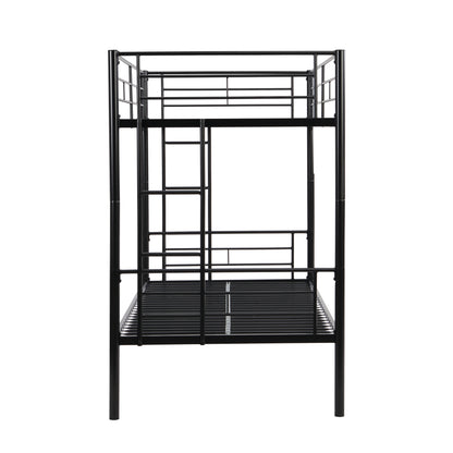 Vimora™ - Twin Over Twin Metal Bunk Bed with Storage, Ladders & Full-Length Guardrail, Black