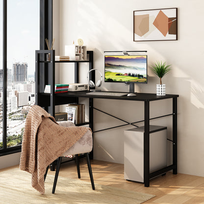 Vimora™ - Black Metal Computer Desk with 4 Tier Storage Shelves for Study and Home Office