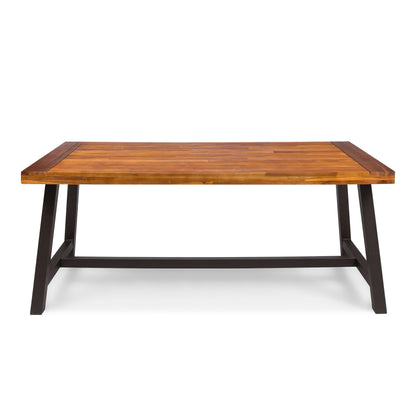 Vimora™ - Outdoor Acacia Wood Dining Table with Rustic Metal Legs