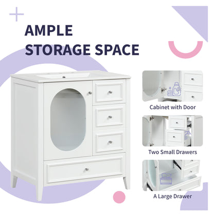 Vimora™ - White Bathroom Vanity with Sink, 3 Drawers, Solid Wood & MDF Cabinet