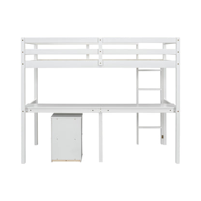 Vimora™ - Twin Loft Wood Bed with Built-in Desk, Storage Cabinet, Guardrails, and Ladder