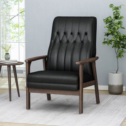 Vimora™ - Mid Century Modern Upholstered Accent Chair in Matte Black Faux Leather