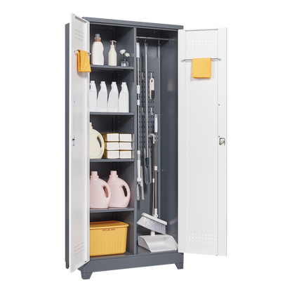 Vimora™ - Lockable Metal Storage Cabinet, Tall Cleaning Tool Organizer